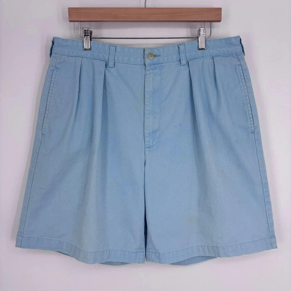 Vintage 90s Polo Ralph Lauren Chino‎ Shorts Mens 36 Blue Pleated Pastel *FLAWS